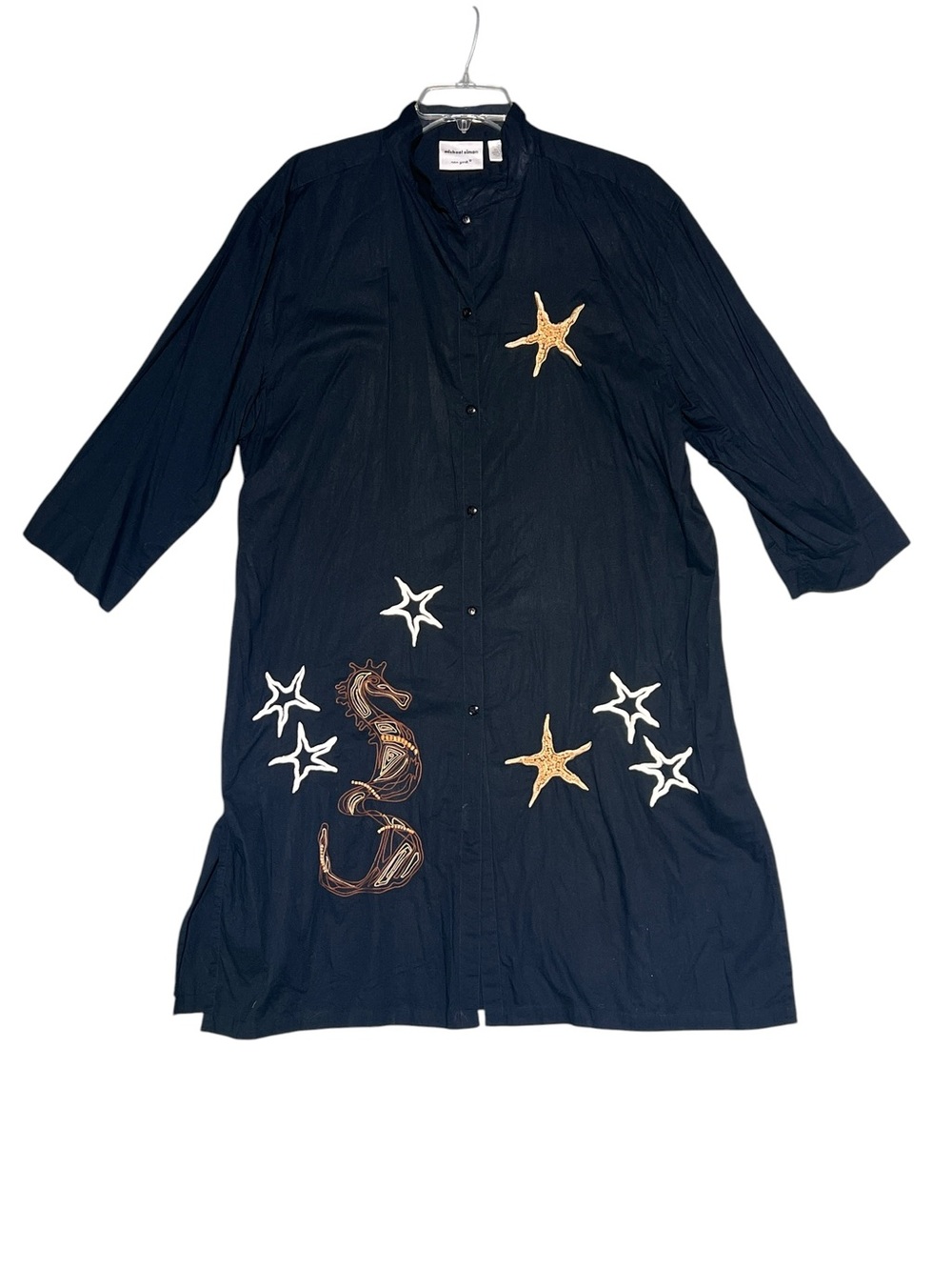 MICHAEL SIMON NY Black Cotton Beaded Seahorse Starfish Shirtdress Tunic Size XL - Picture 13 of 13